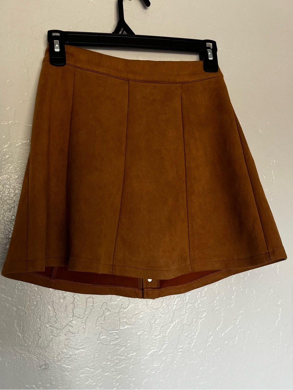 Allegra K Rust Brown Faux Suede Button-Front Skater Skirt - Picture 2 of 5